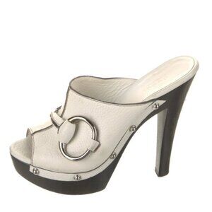 Gucci Hasler Horsebit White Leather Platform Mules